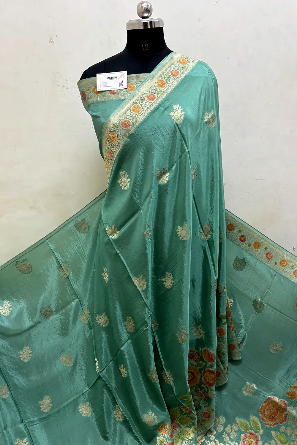 Mint Zari Georgette Silk Banarasi Saree