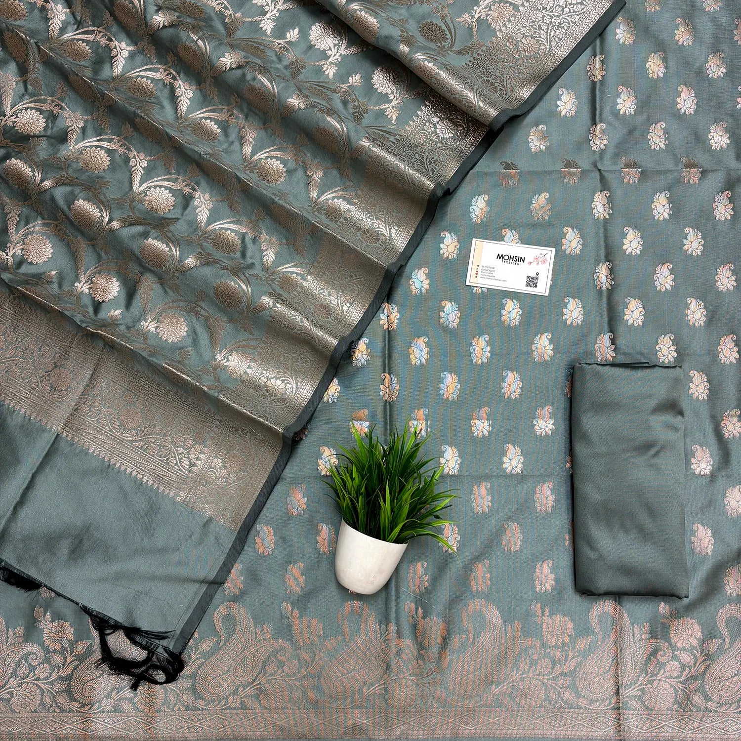 Mint Green Godzilla Satin Silk Banarasi Suit