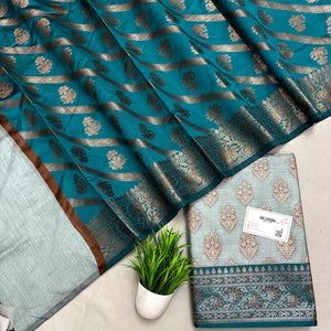Mint Green and Teal Banarasi Silk Suit