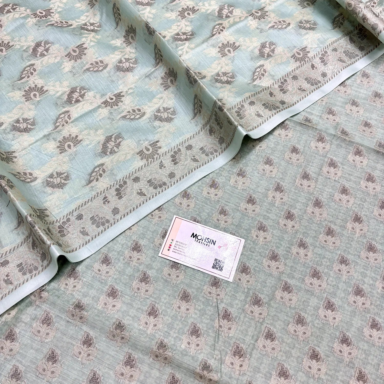 Mint Green Angoori Buti Cotton Silk Banarasi Suit
