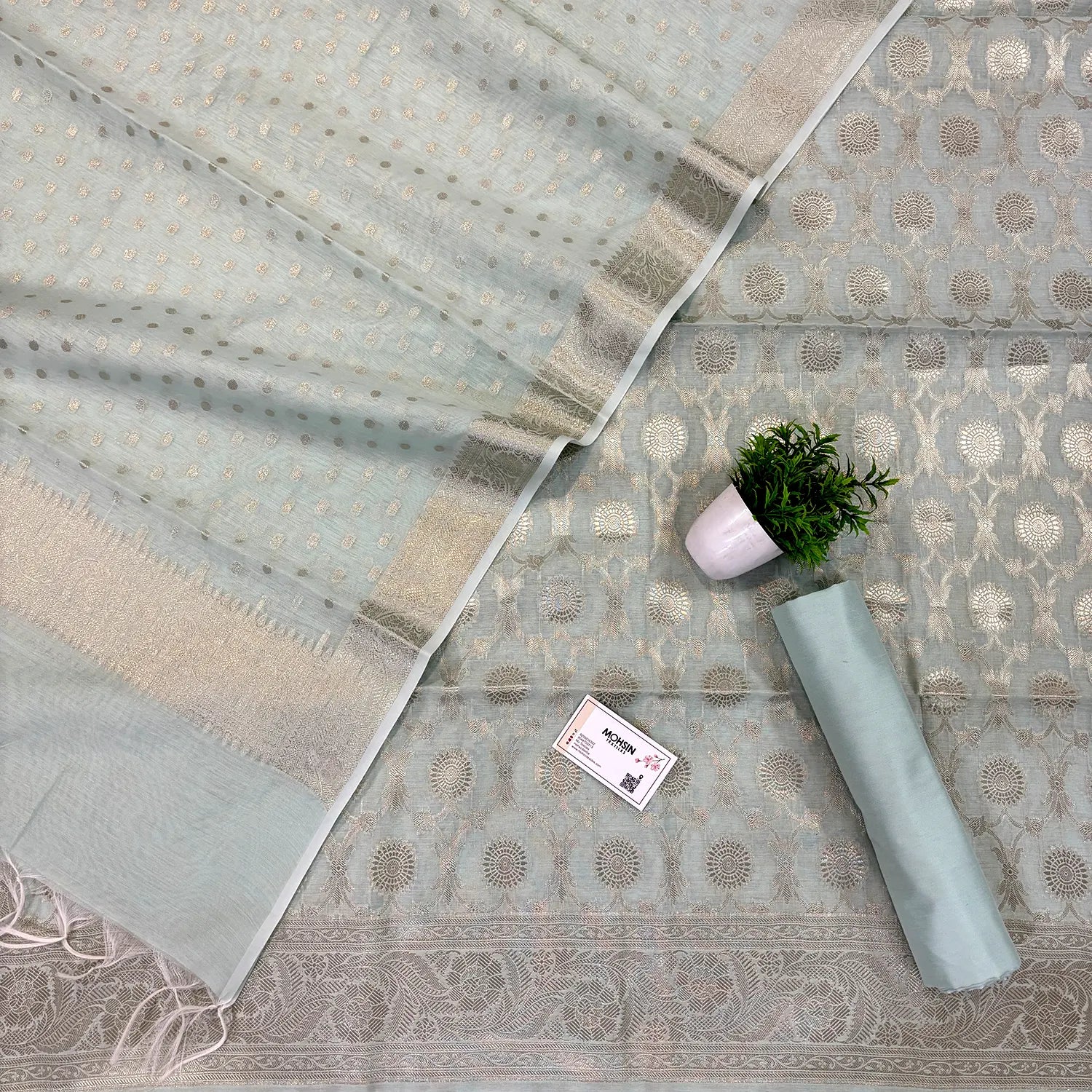 Mint Green Resham Banarasi Silk Suit