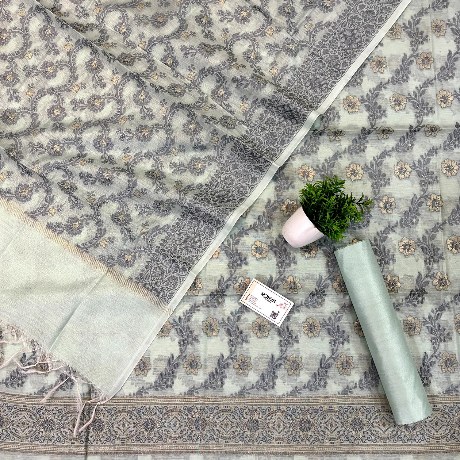 Mint Green Resham Banarasi Silk Suit