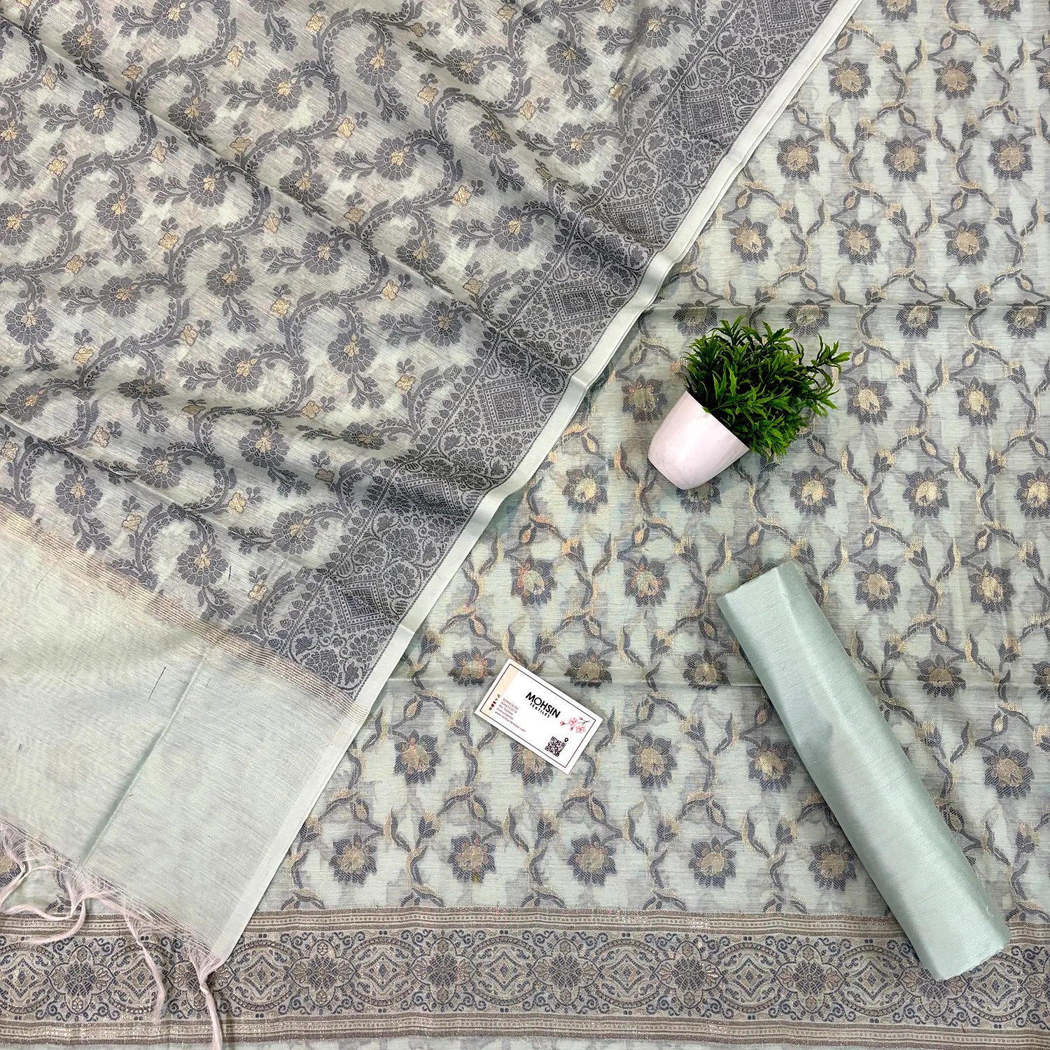 Mint Green Resham Banarasi Silk Suit