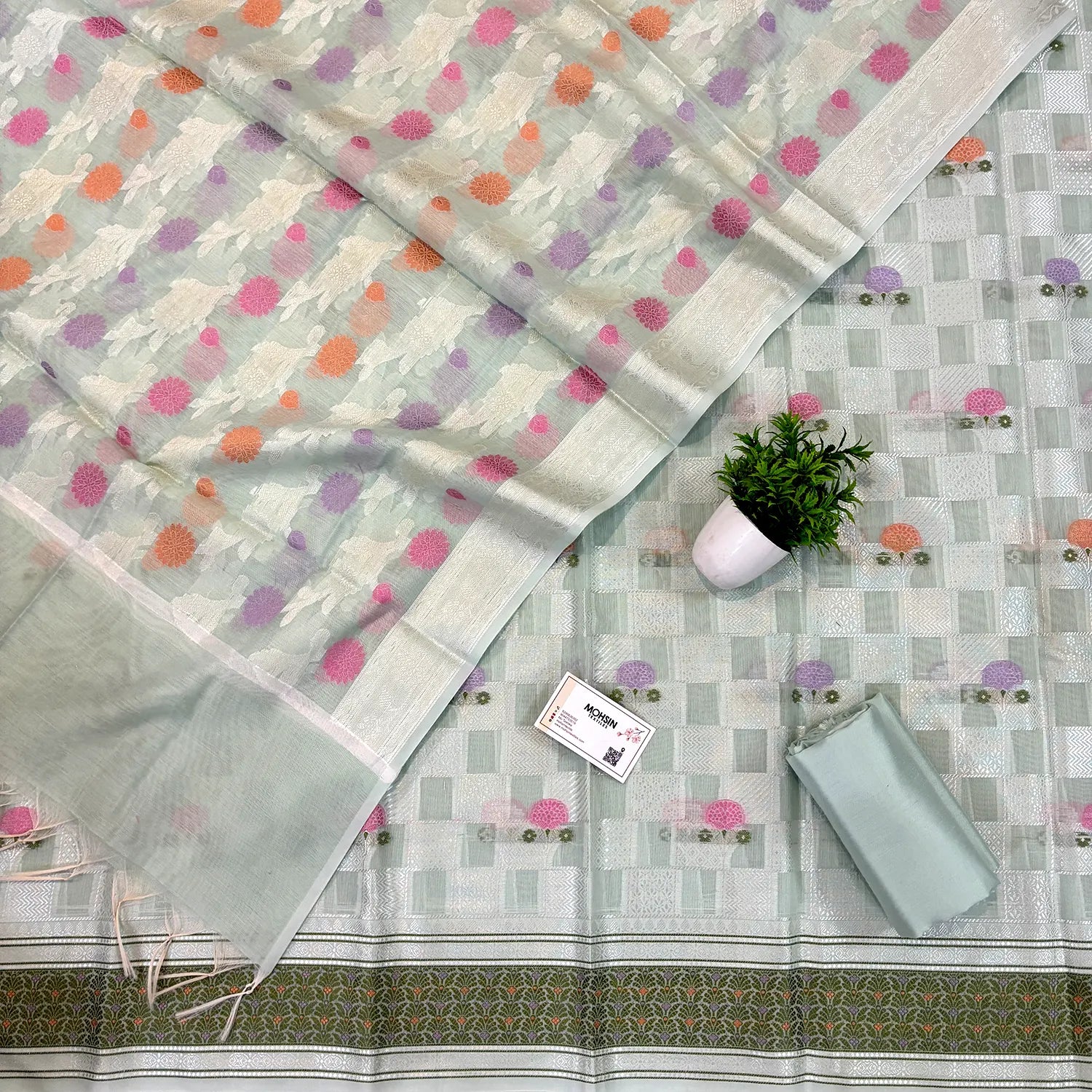 Mint Green Resham Banarasi Silk Suit