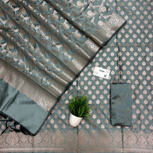 Mint Green Singhasan Buti Semi Katan Silk Banarasi Suit