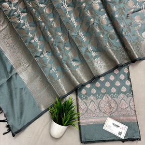 Mint Green Singhasan Buti Semi Katan Silk Banarasi Suit