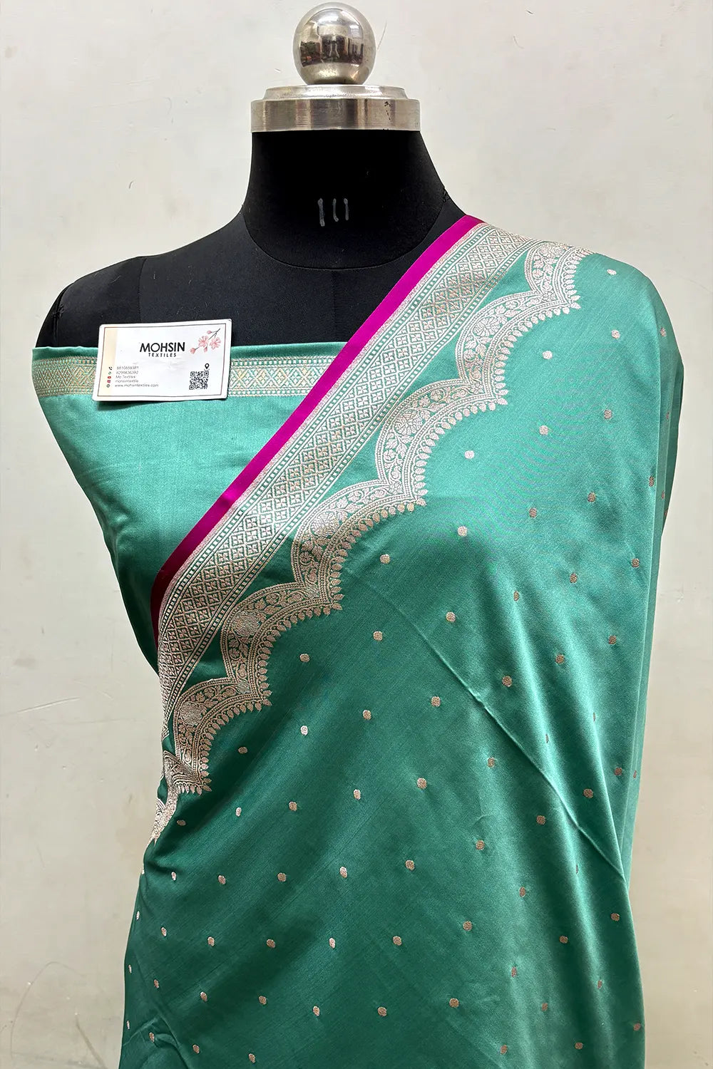 Mint Green Zari Katan Mashru Silk Banarasi Saree