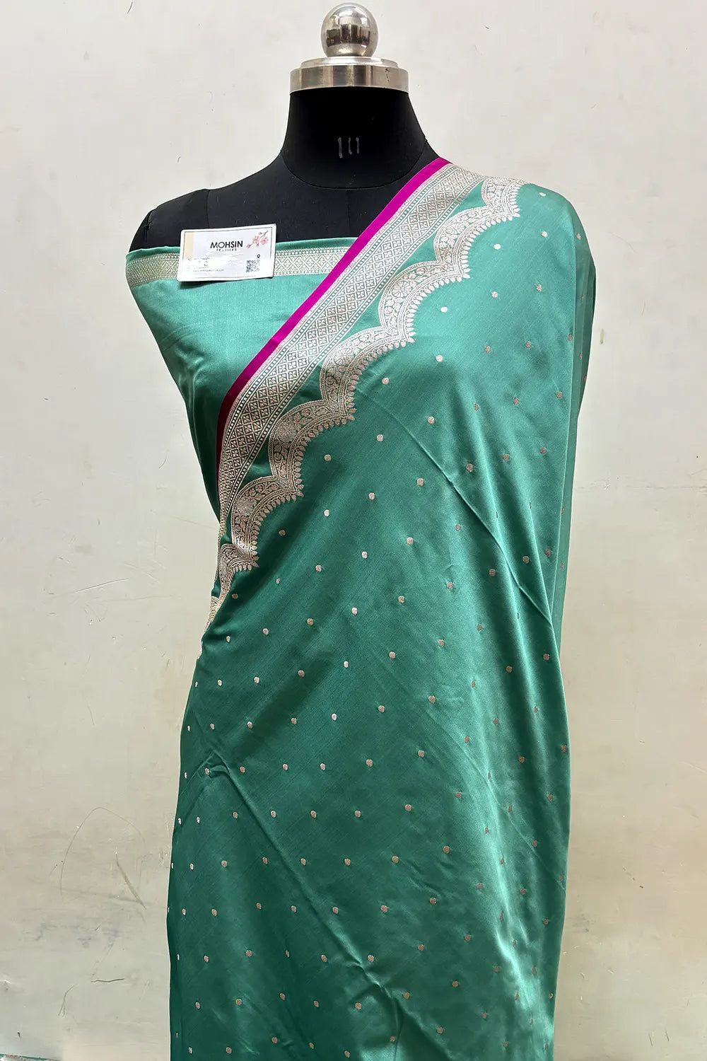 Mint Green Zari Katan Mashru Silk Banarasi Saree