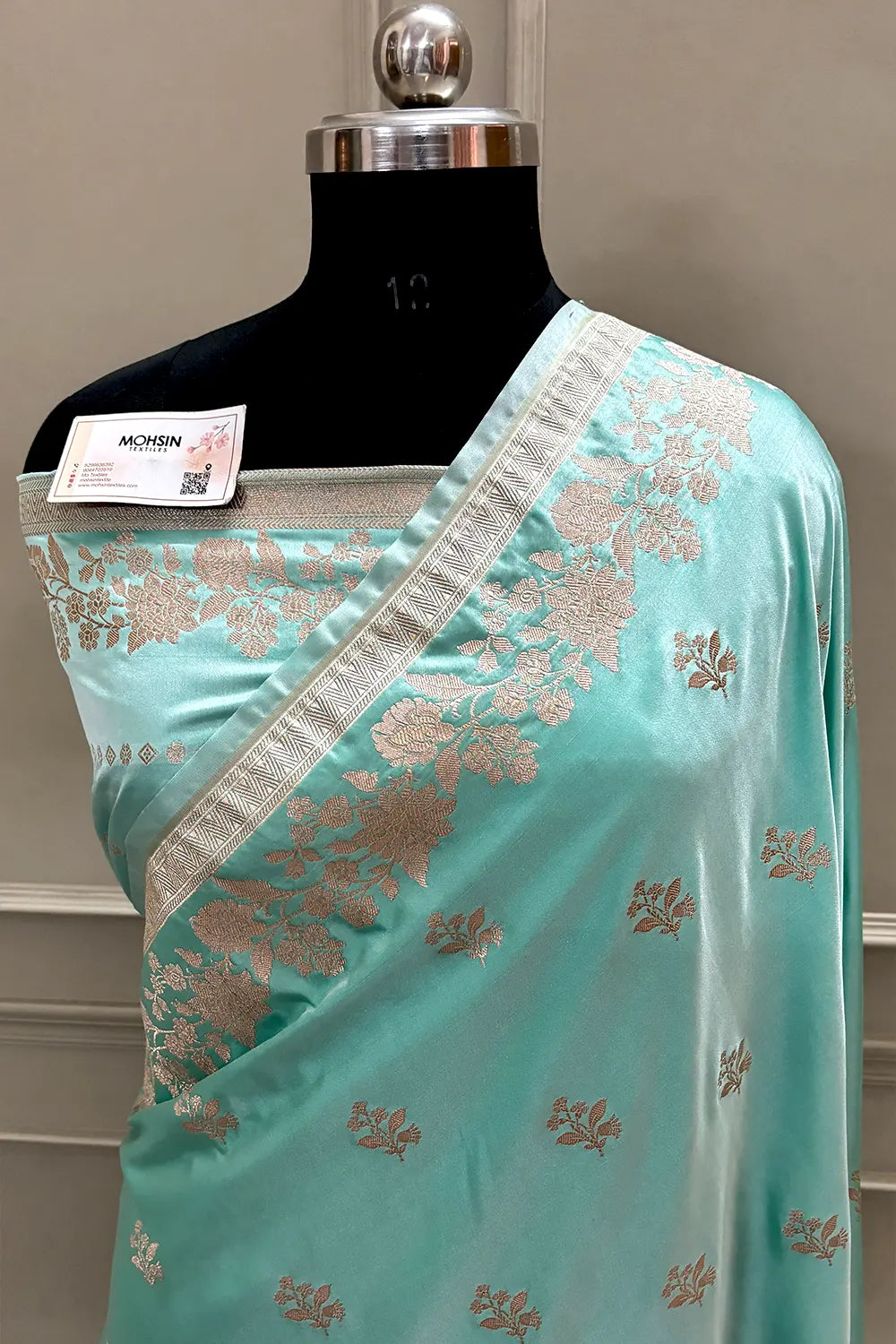 Mint Green Zari Katan Silk Banarasi Saree