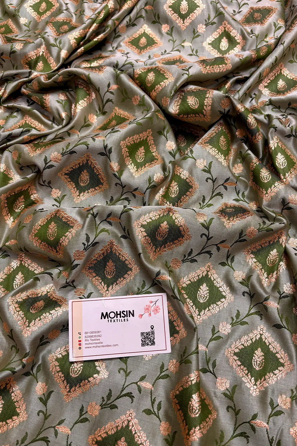 Mint Heera Jaal Katan Mashru Silk Banarasi Saree