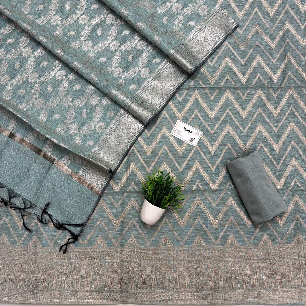 Mint Linen Silk Banarasi Suit