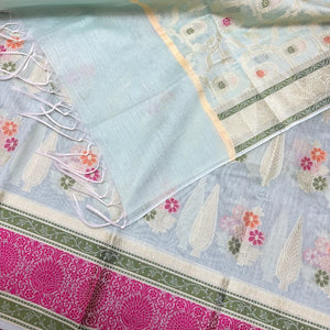 Mint Resham Banarasi Silk Suit