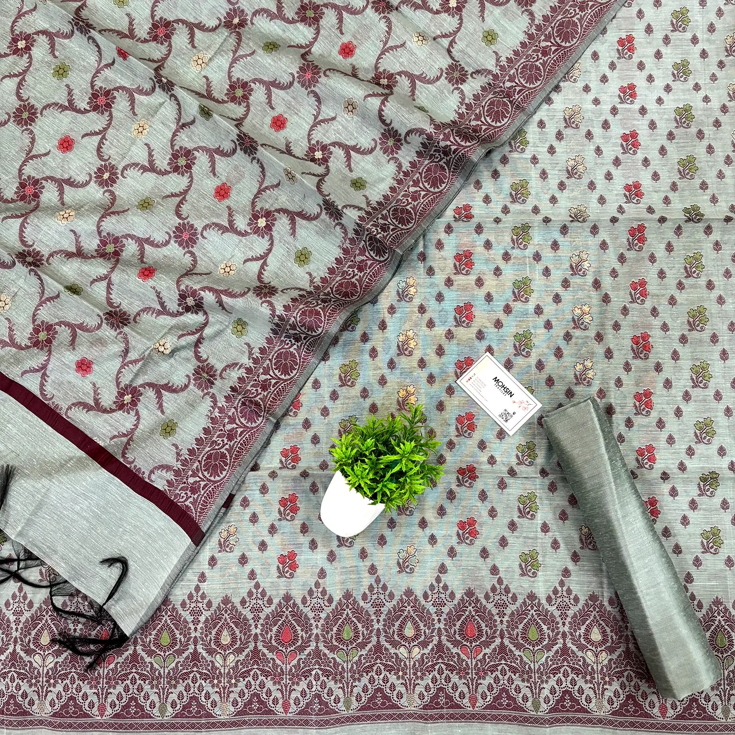 Mint Resham Banarasi Silk Suit