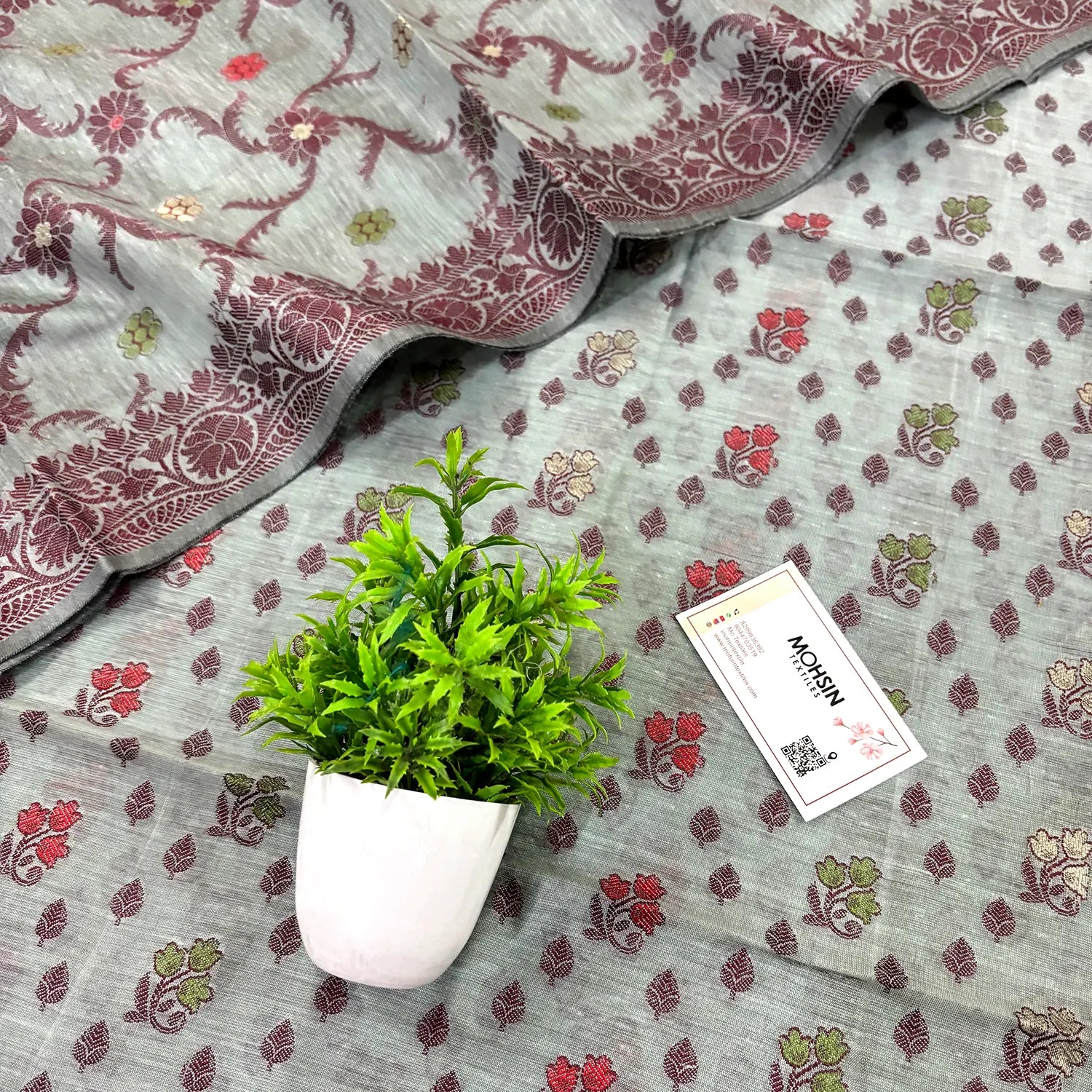 Mint Resham Banarasi Silk Suit