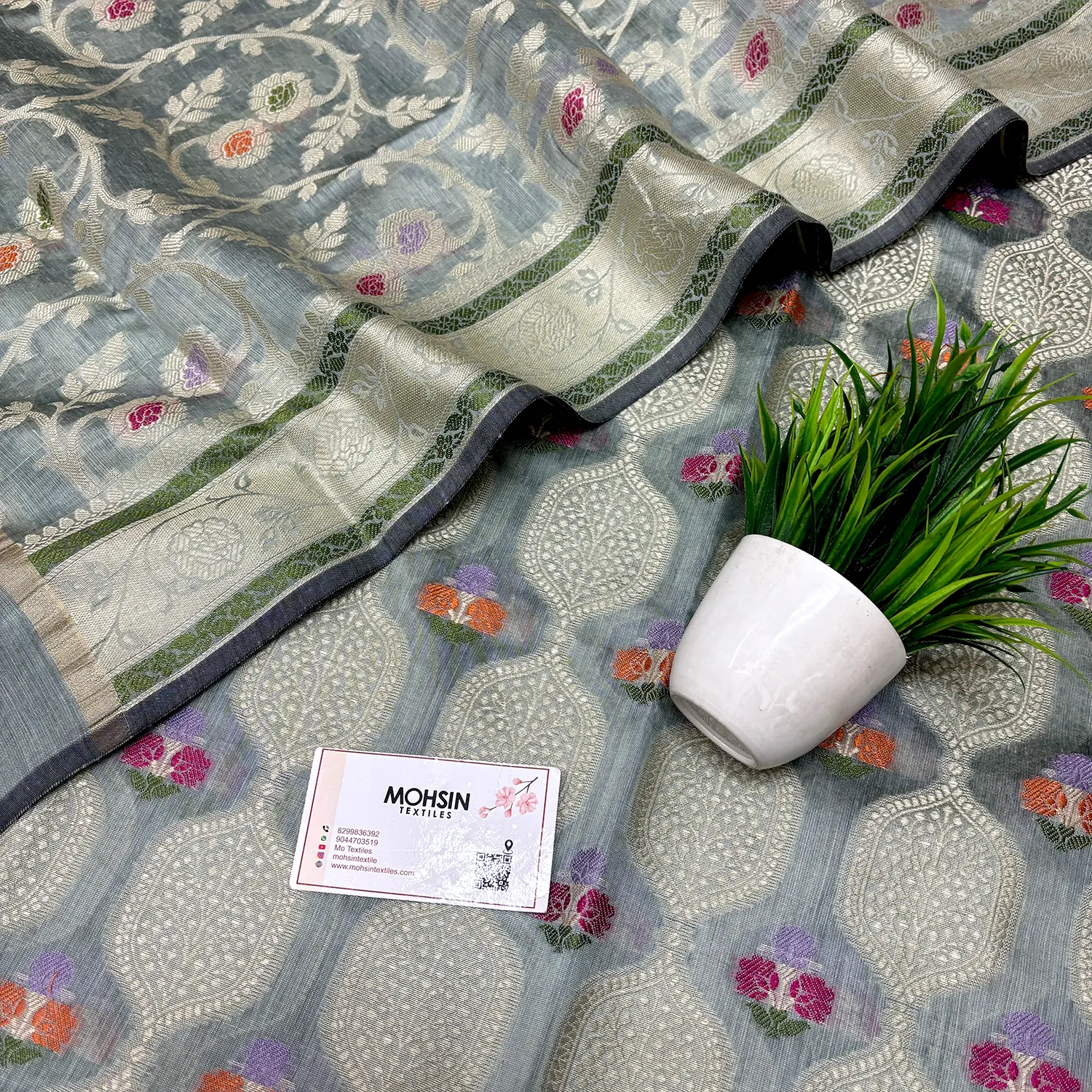 Mint Resham Banarasi Silk Suit