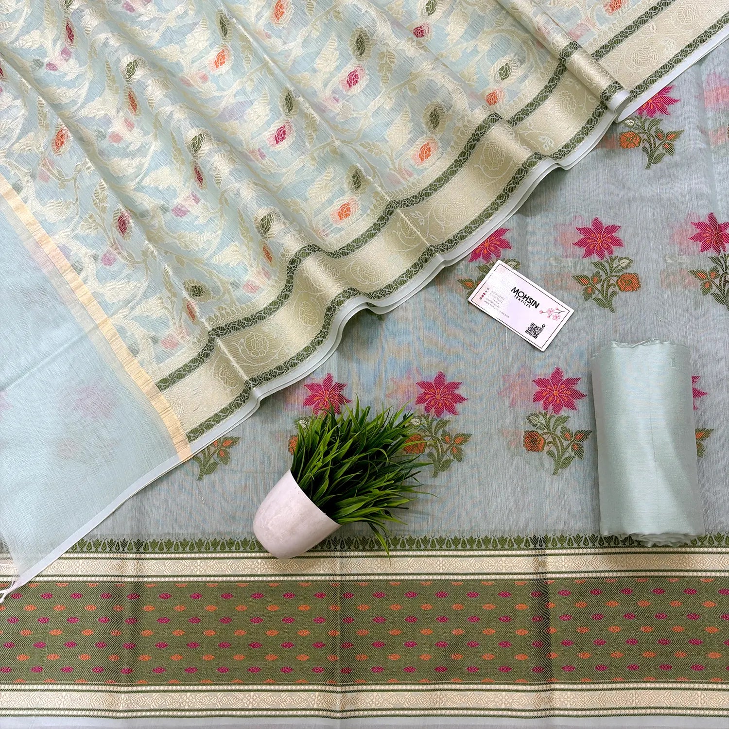 Mint Resham Banarasi Silk Suit