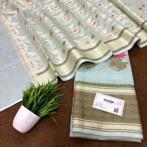 Mint Resham Banarasi Silk Suit