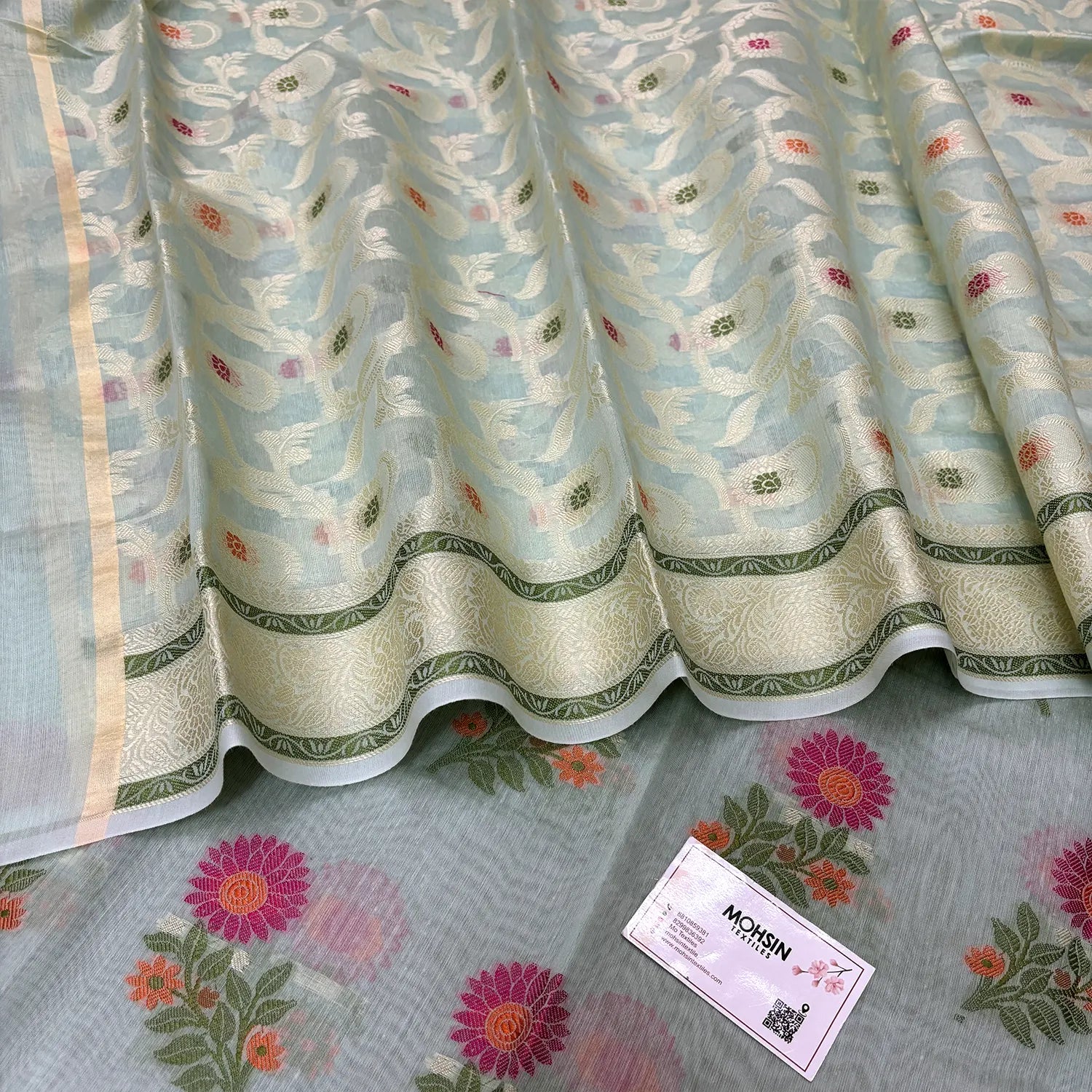 Mint Resham Banarasi Silk Suit