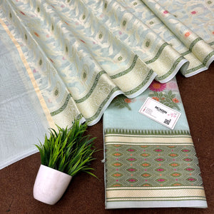 Mint Resham Banarasi Silk Suit