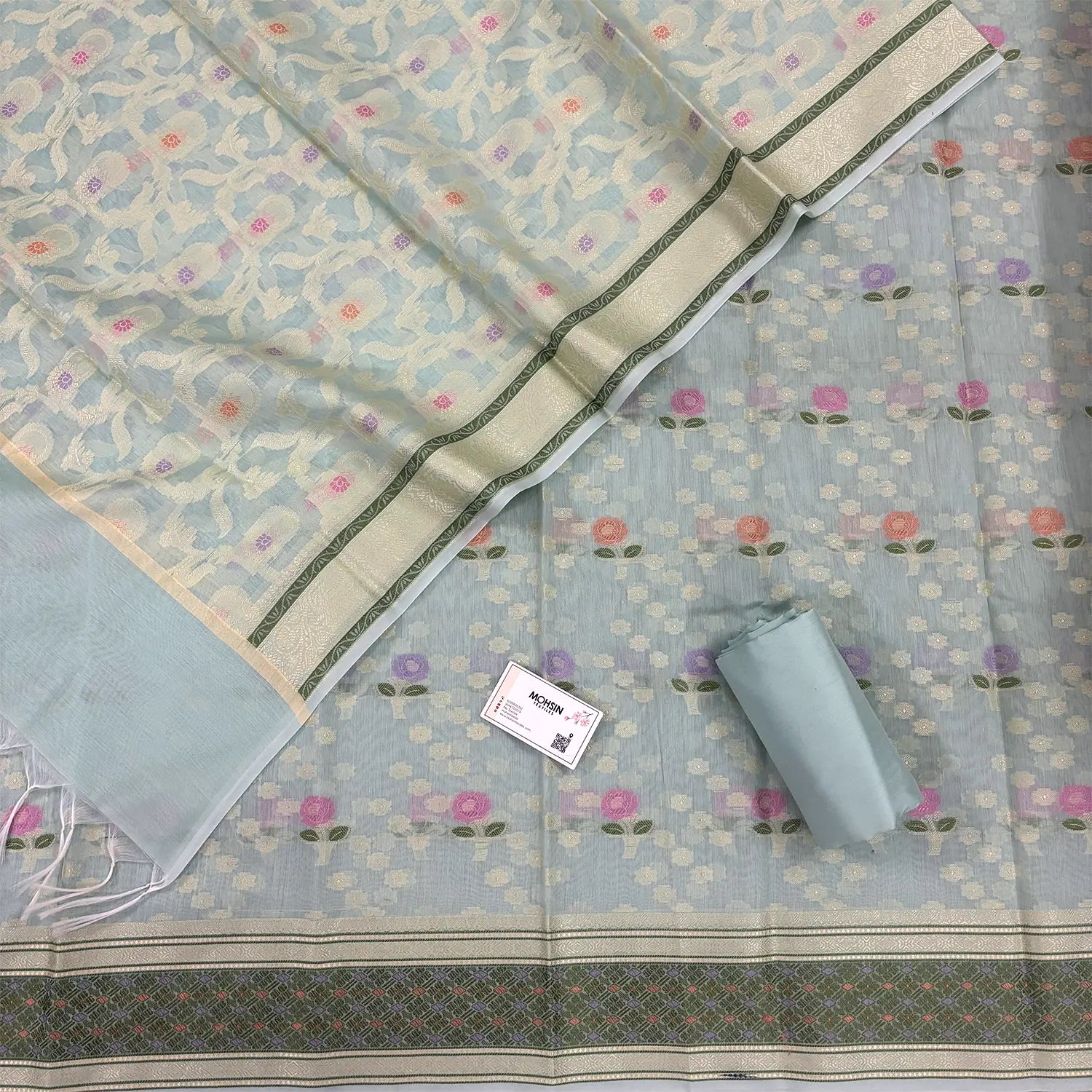 Mint Resham Banarasi Silk Suit