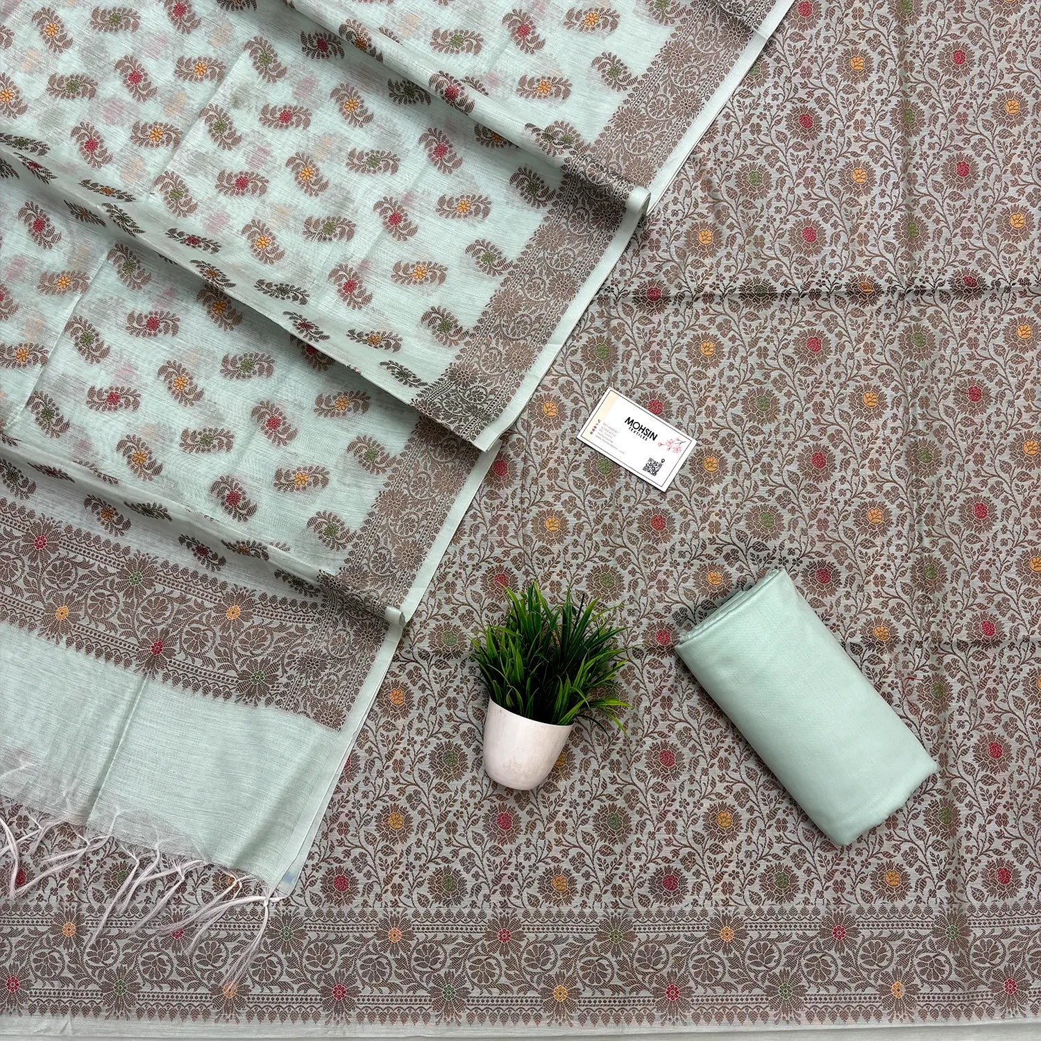 Mint Resham Banarasi Silk Suit
