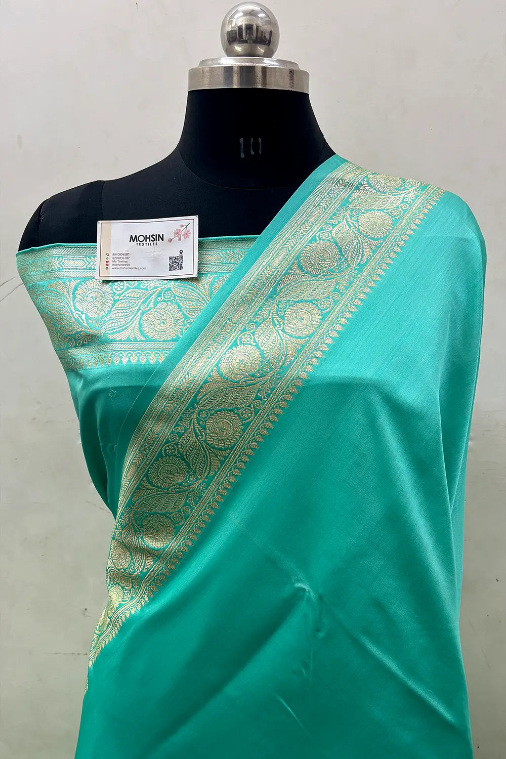 Mint Royal Plain Katan Satin Silk Banarasi Saree
