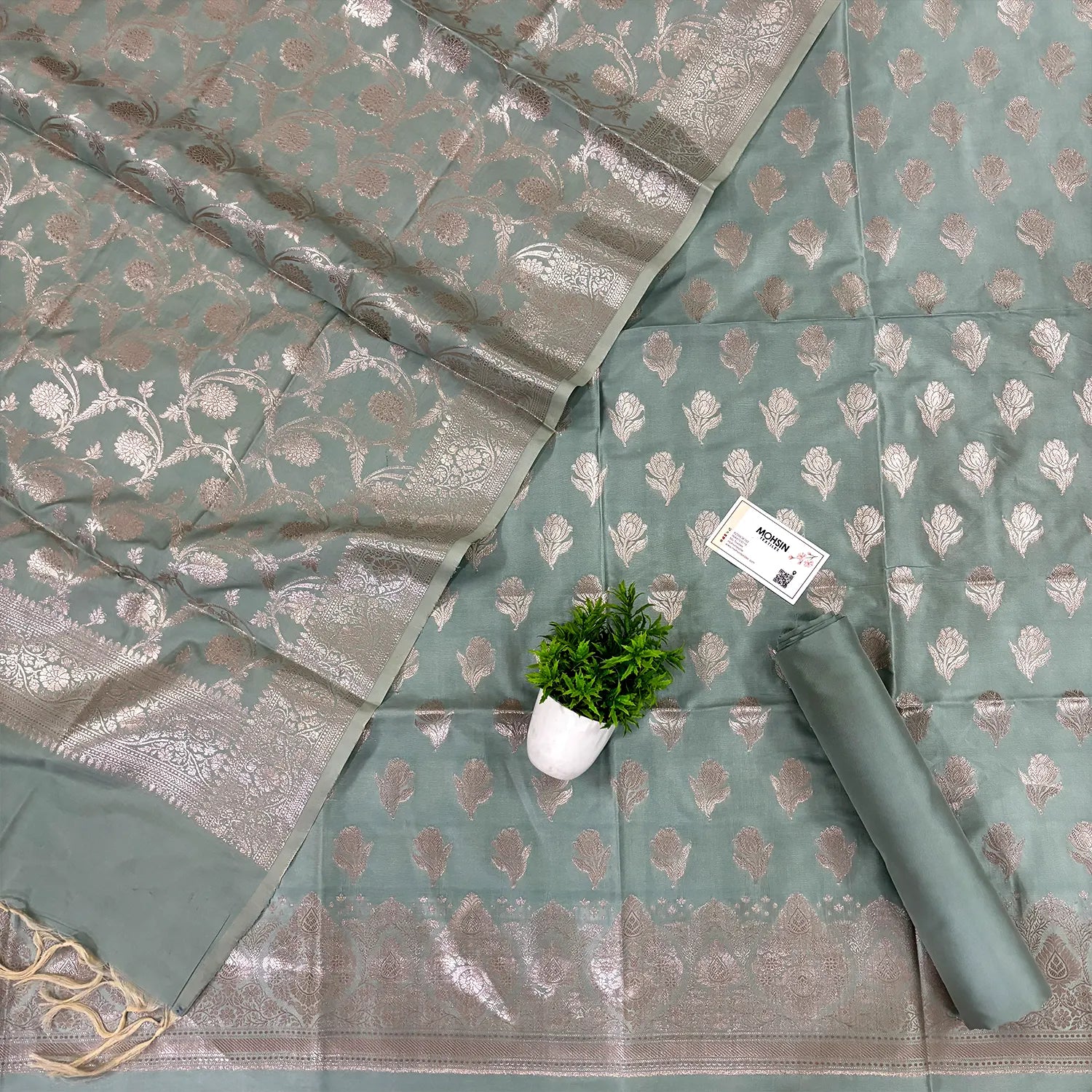 Mint Singhasan Vilas Satin Silk Banarasi Suit