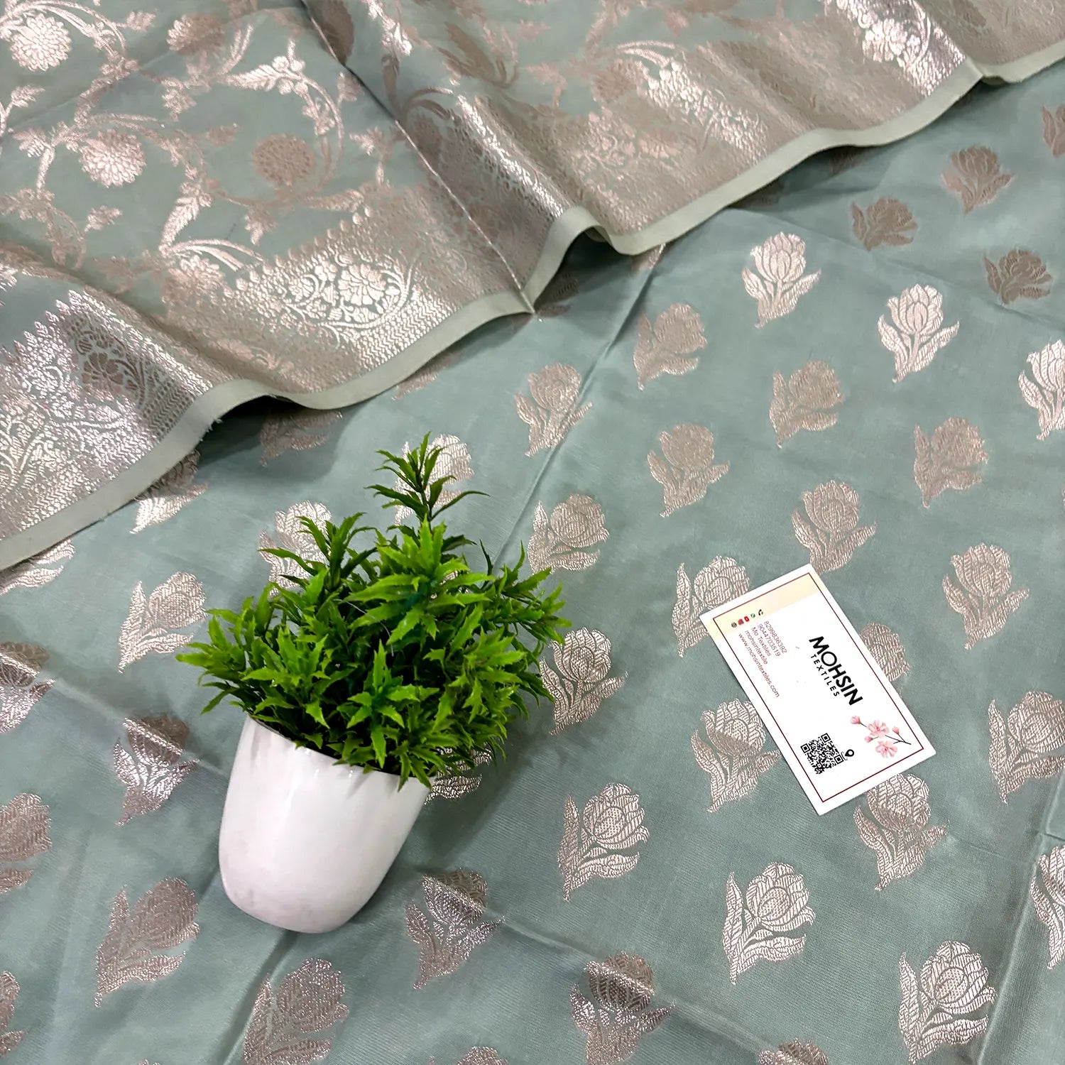 Mint Singhasan Vilas Satin Silk Banarasi Suit