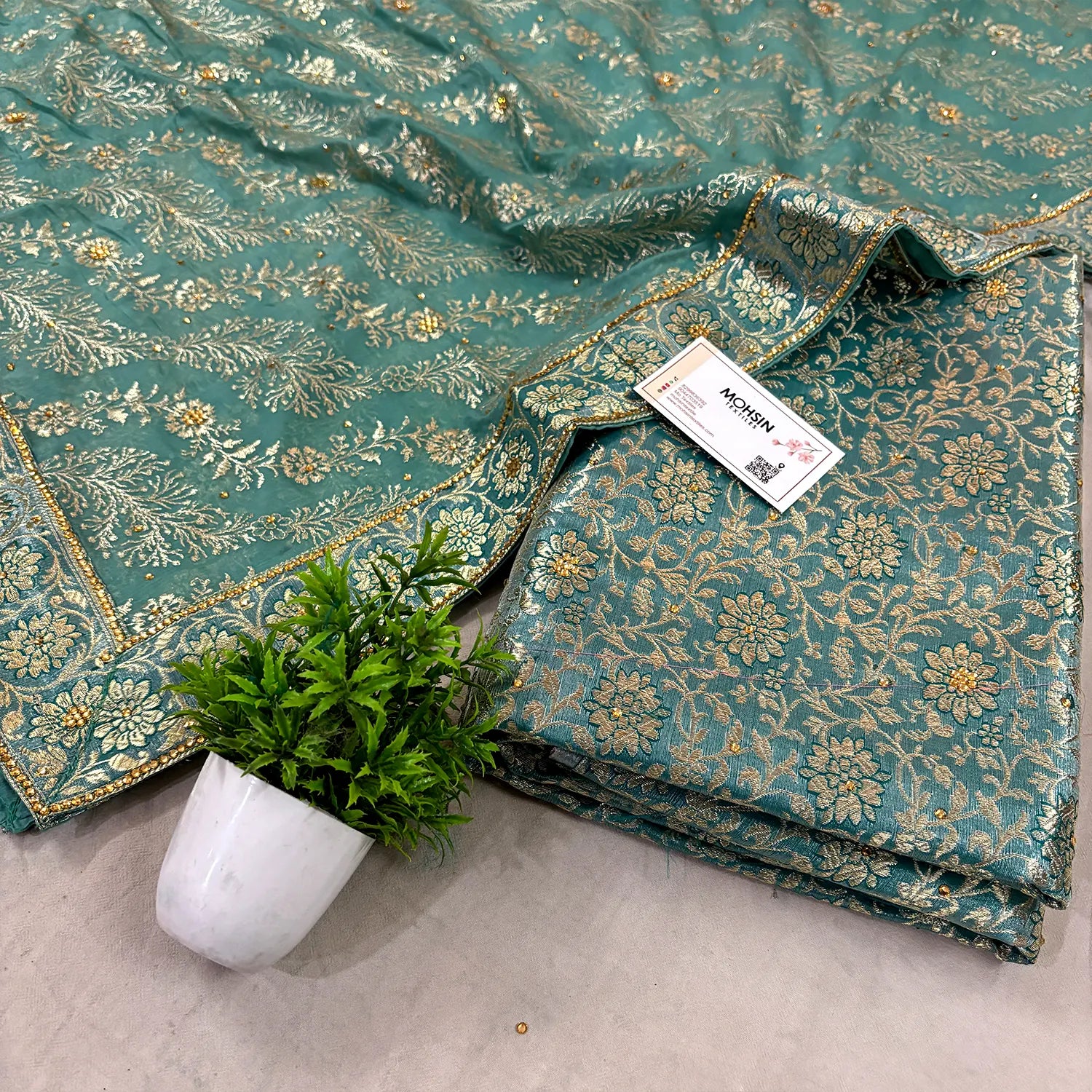 Mint Stone Work Kimkhab Silk Banarasi Gharara