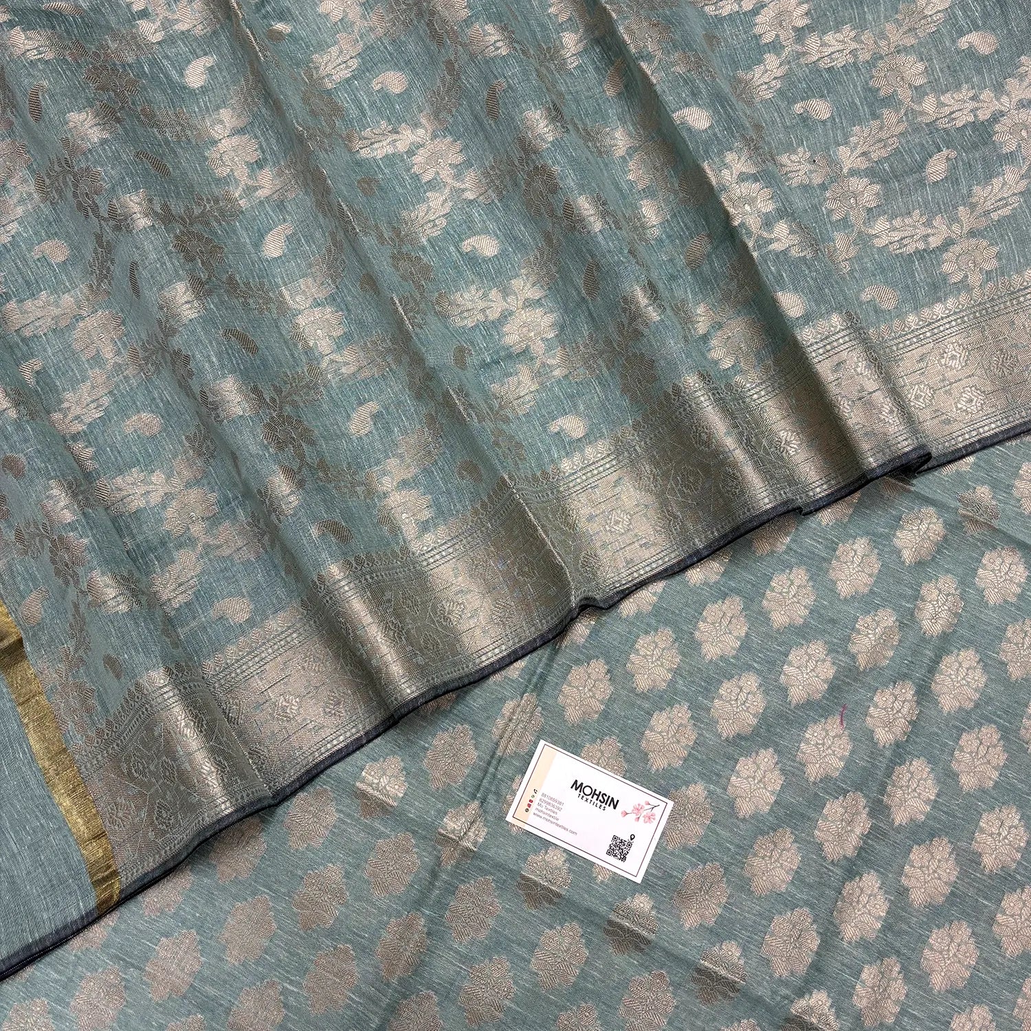 Mint Tri Phool Linen Silk Banarasi Suit