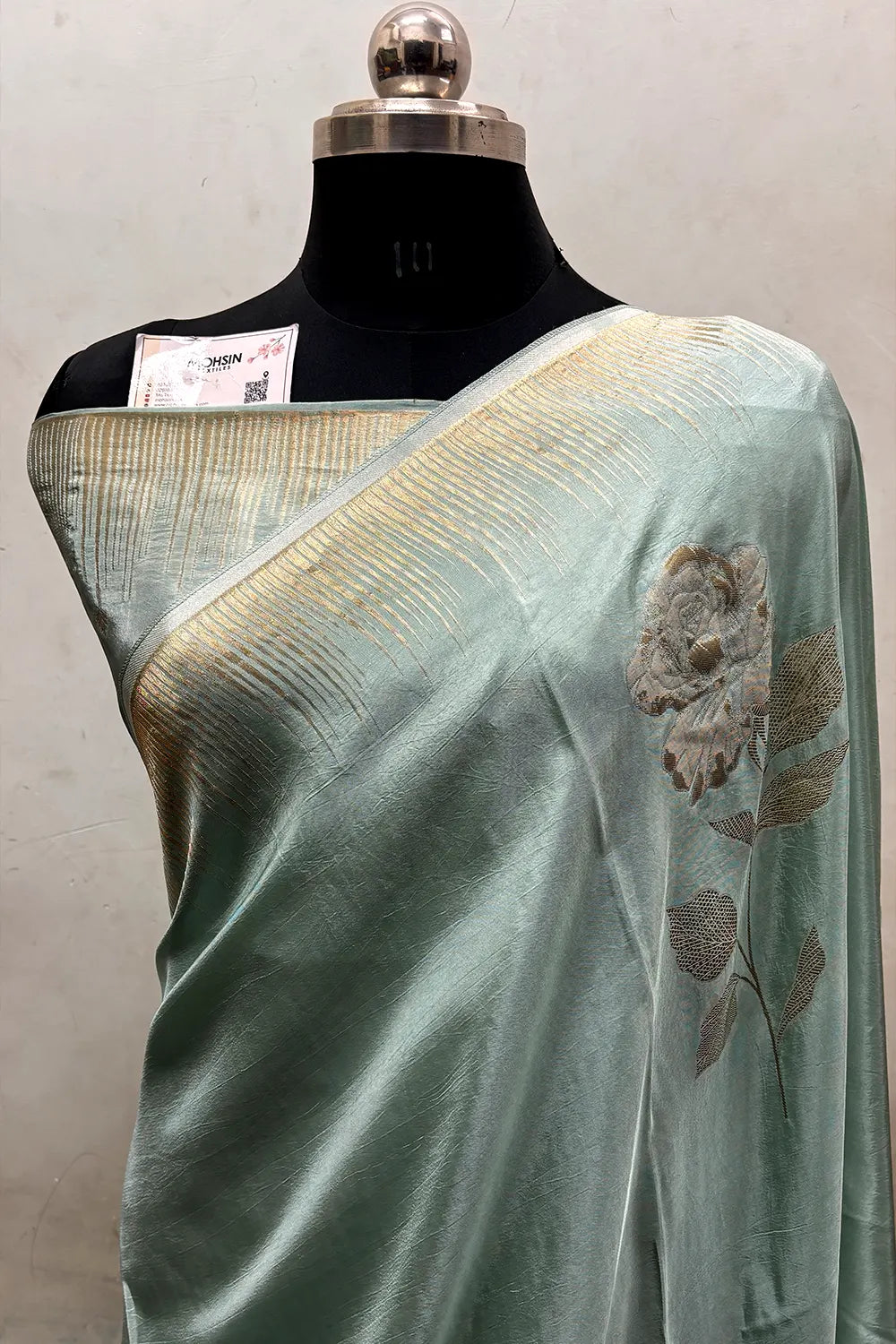 Mint Zari Viscose Georgette Silk Banarasi Saree