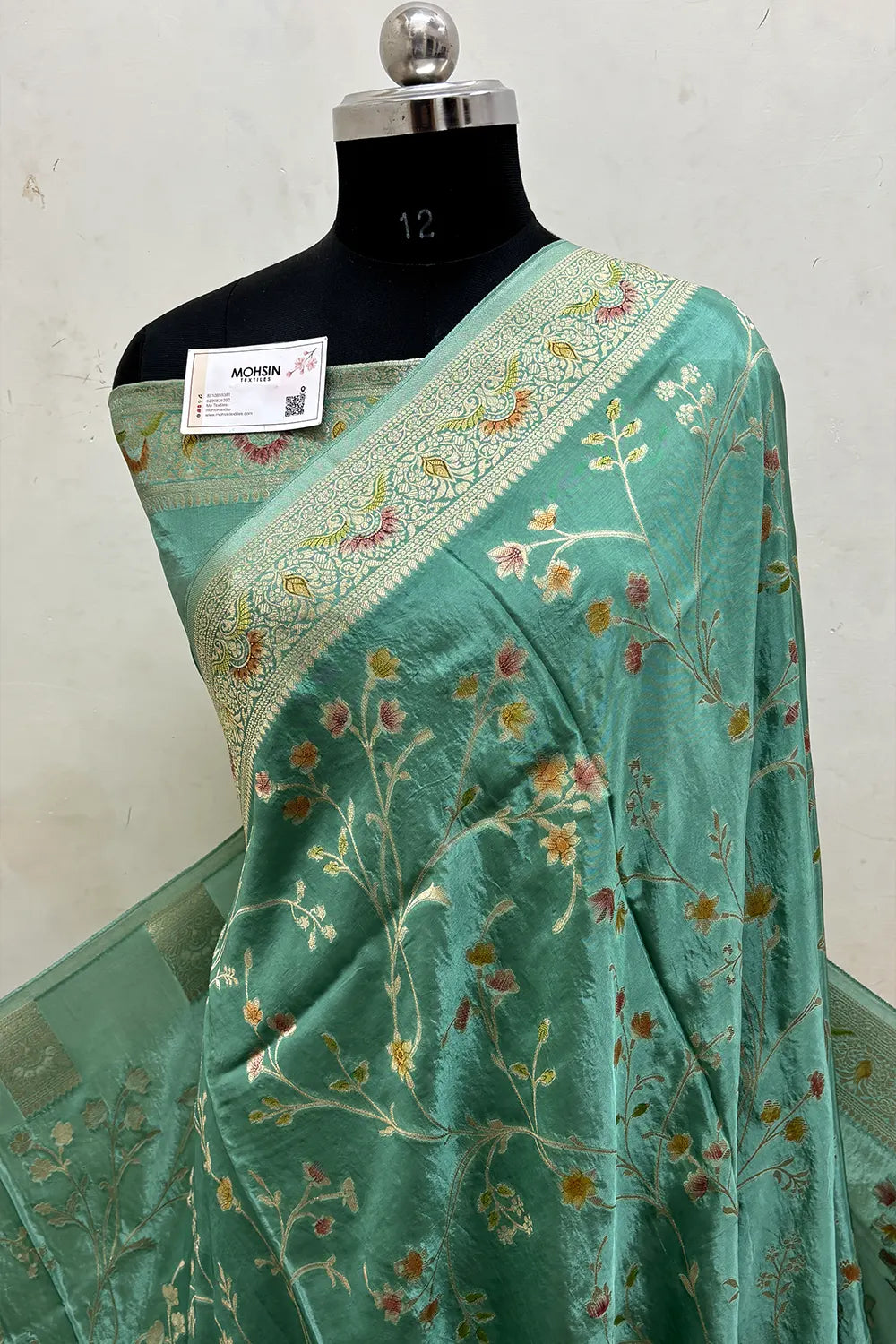Mint Zari Georgette Silk Banarasi Saree