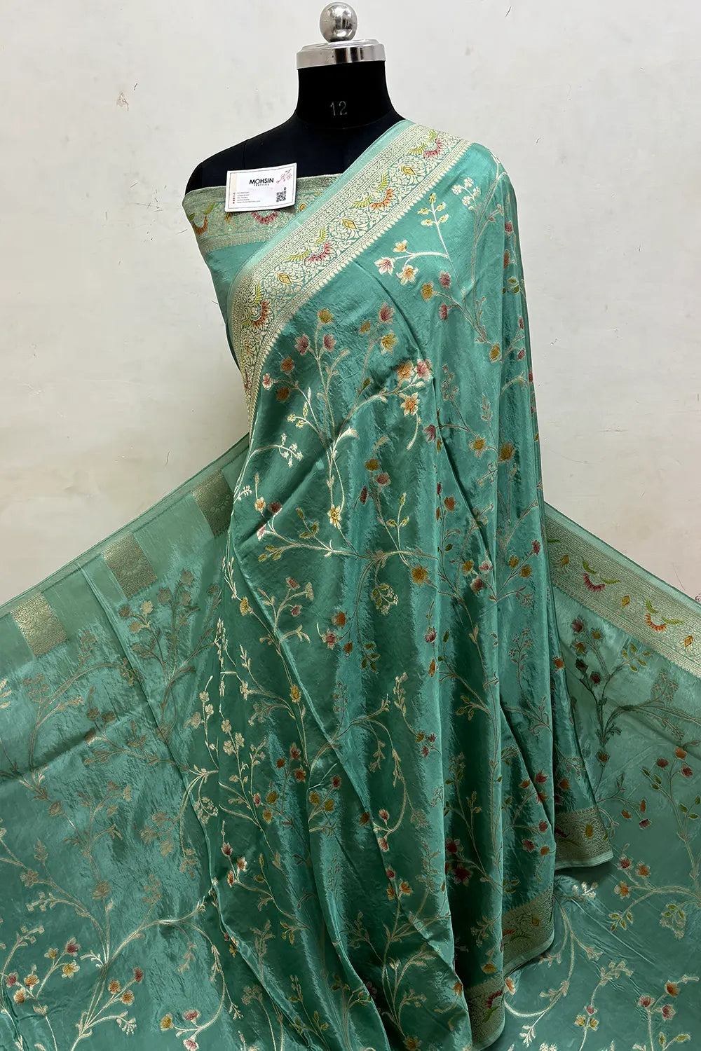 Mint Zari Georgette Silk Banarasi Saree