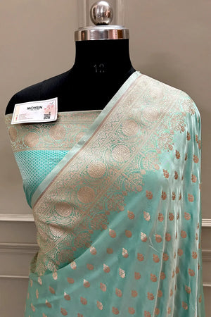 Mint Zari Katan Silk Banarasi Saree