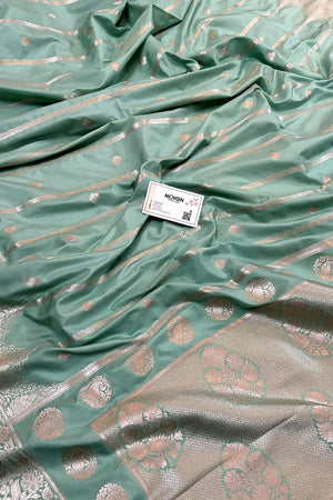 Mint Zari Katan Silk Banarasi Saree