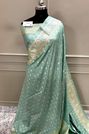 Mint Zari Katan Silk Banarasi Saree