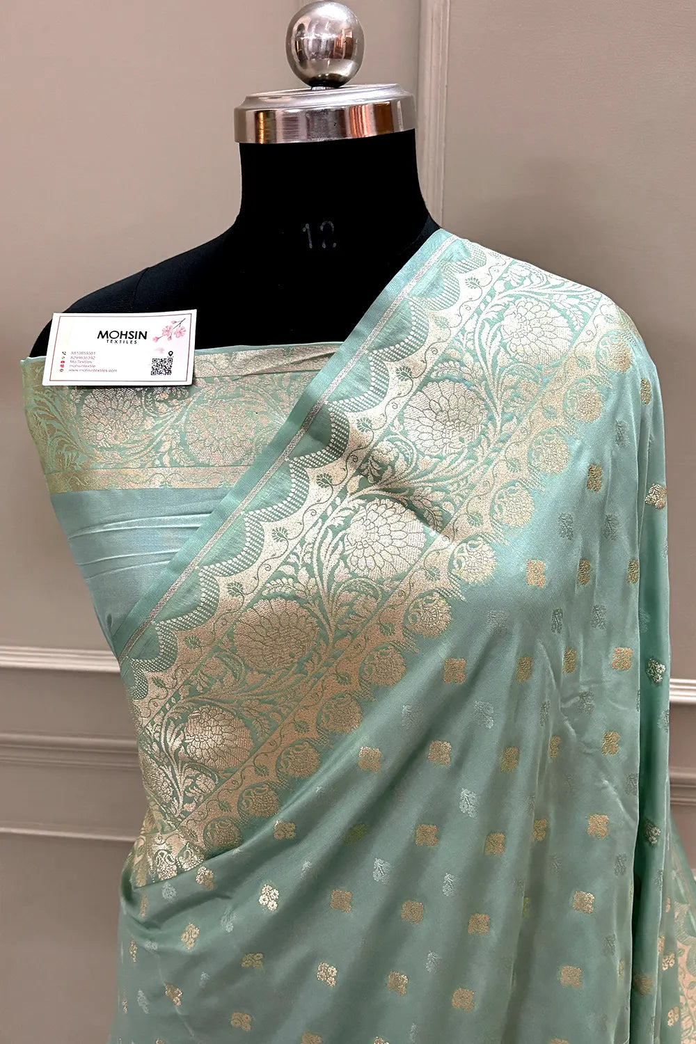 Mint Zari Katan Silk Banarasi Saree