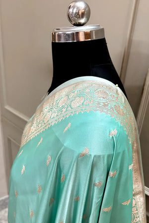 Mint Zari Katan Silk Banarasi Saree