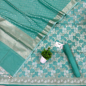 Mint Green Zari Katan Silk Banarasi Suit