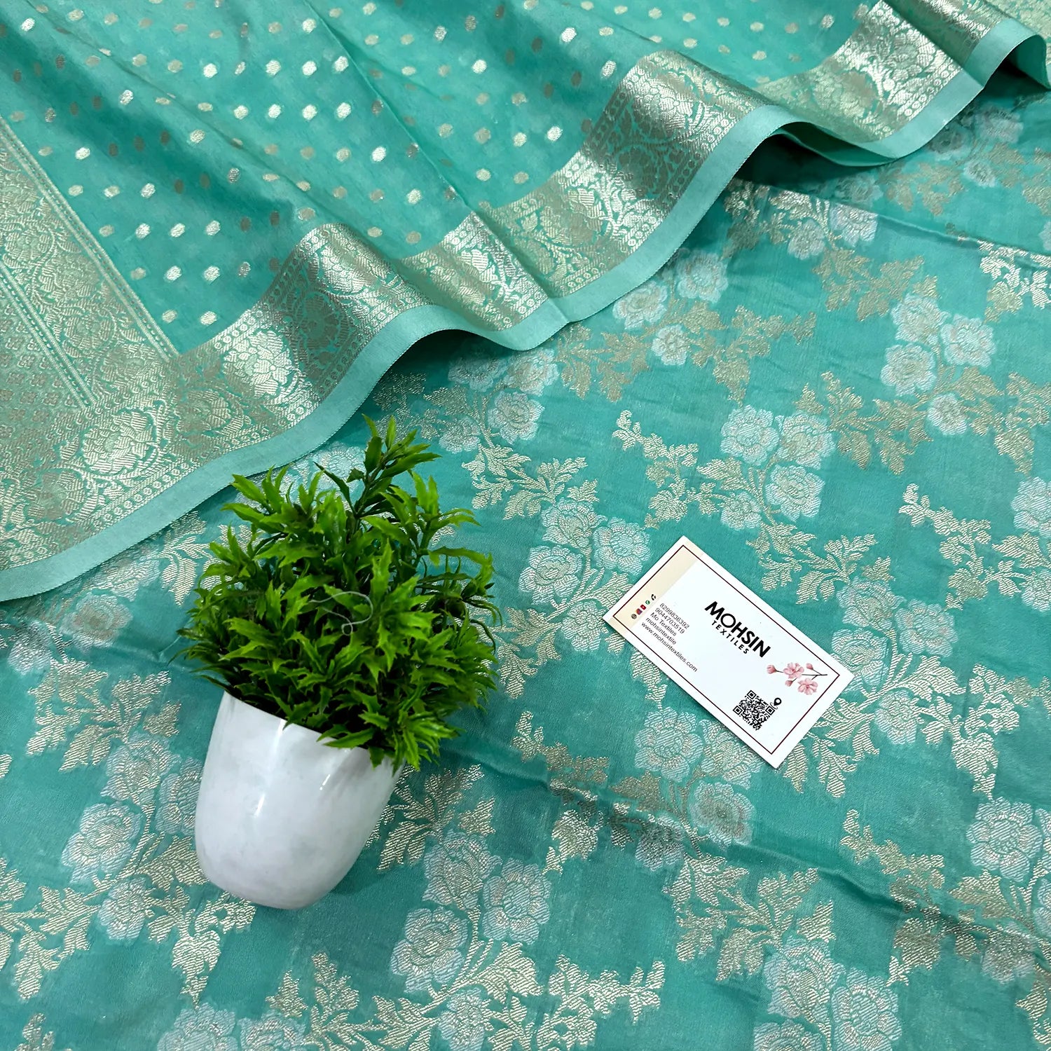 Mint Green Zari Katan Silk Banarasi Suit
