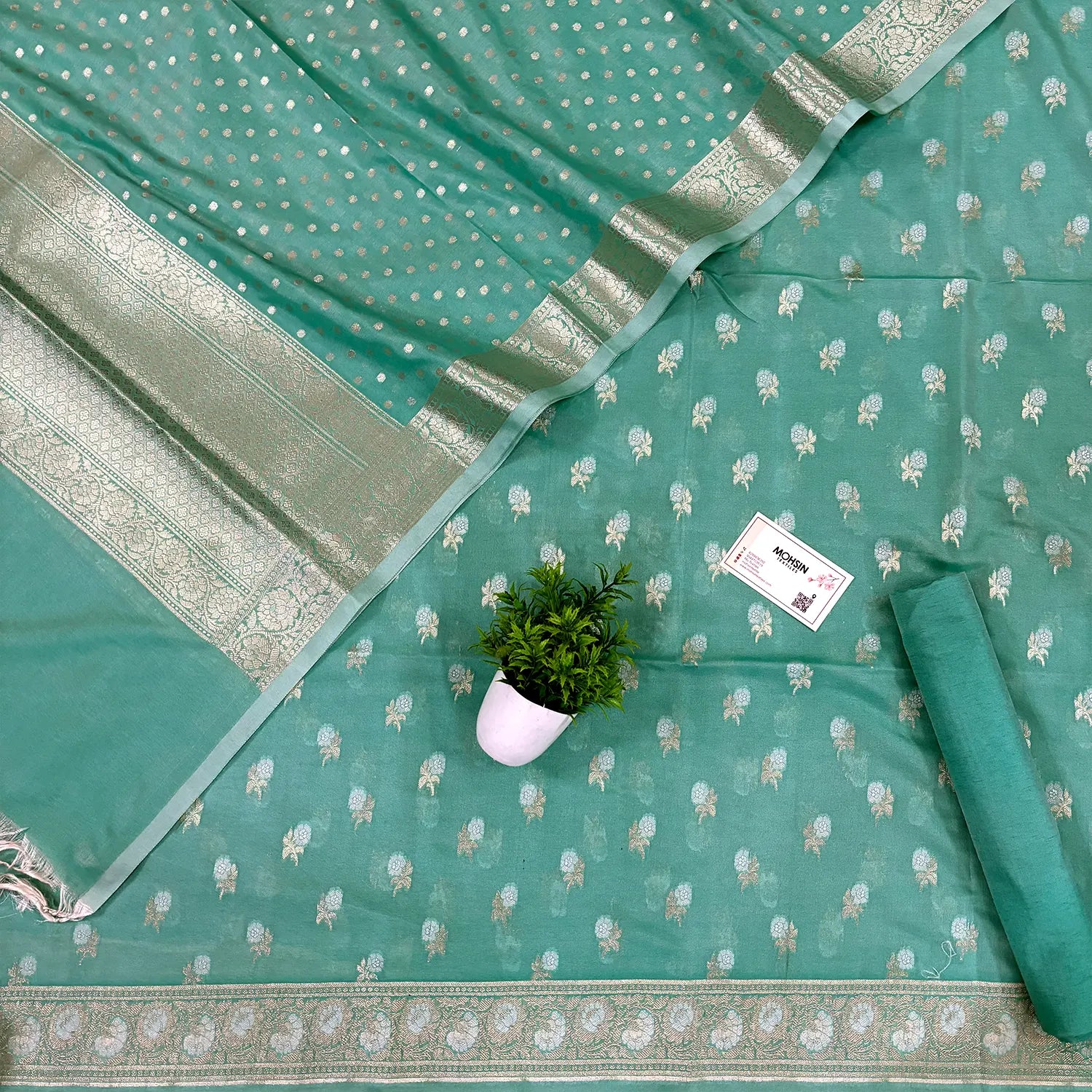 Mint Zari Katan Silk Banarasi Suit