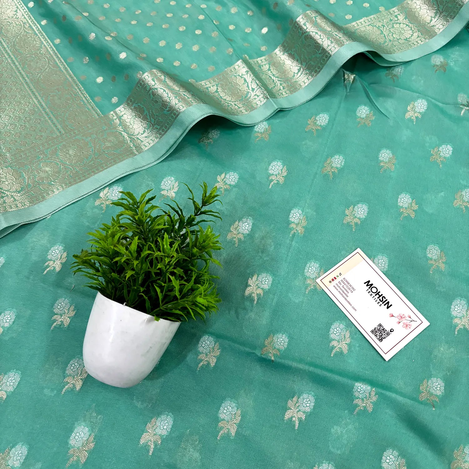 Mint Zari Katan Silk Banarasi Suit