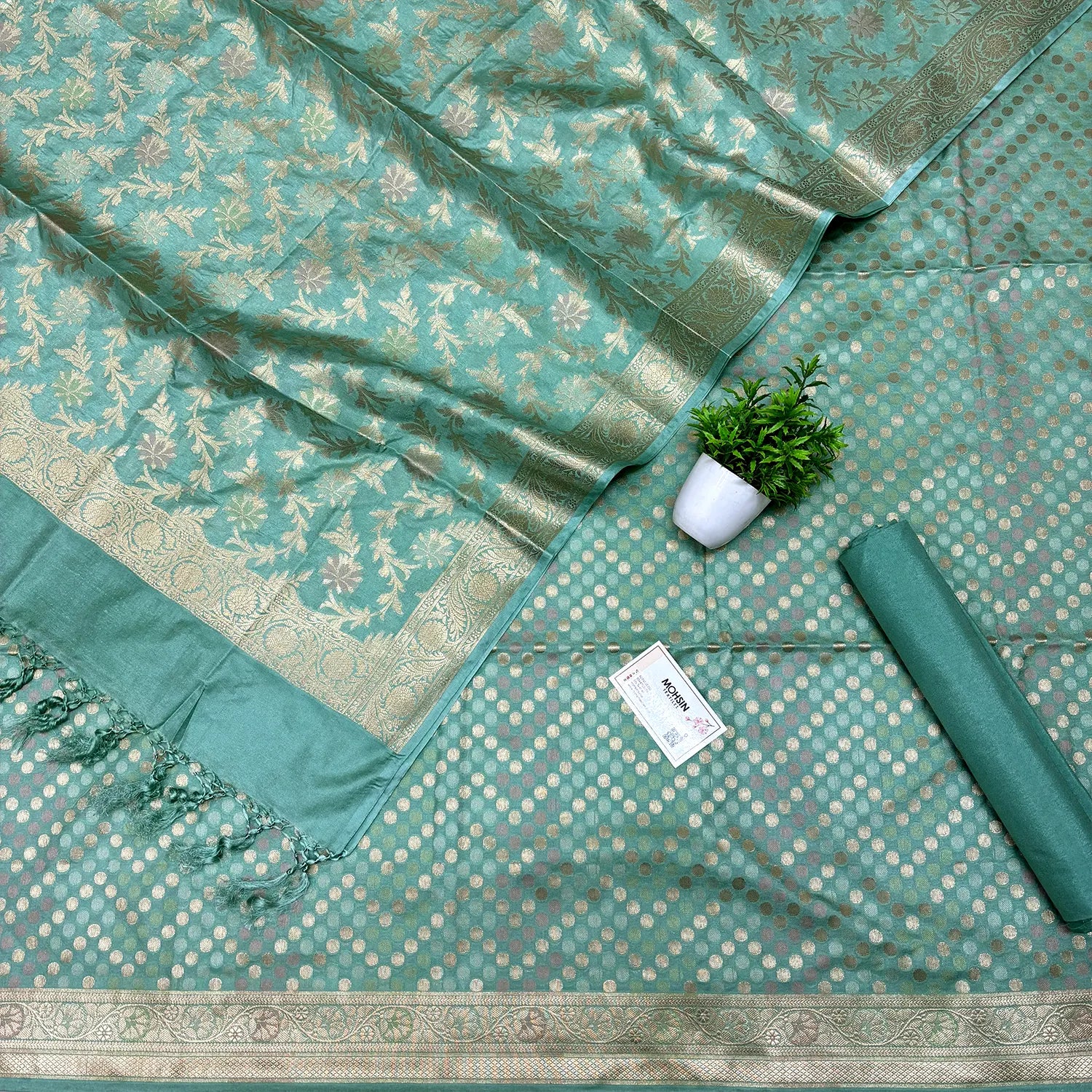 Mint Zari Katan Silk Banarasi Suit