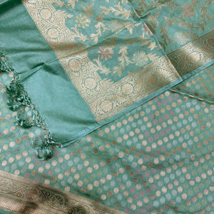 Mint Zari Katan Silk Banarasi Suit