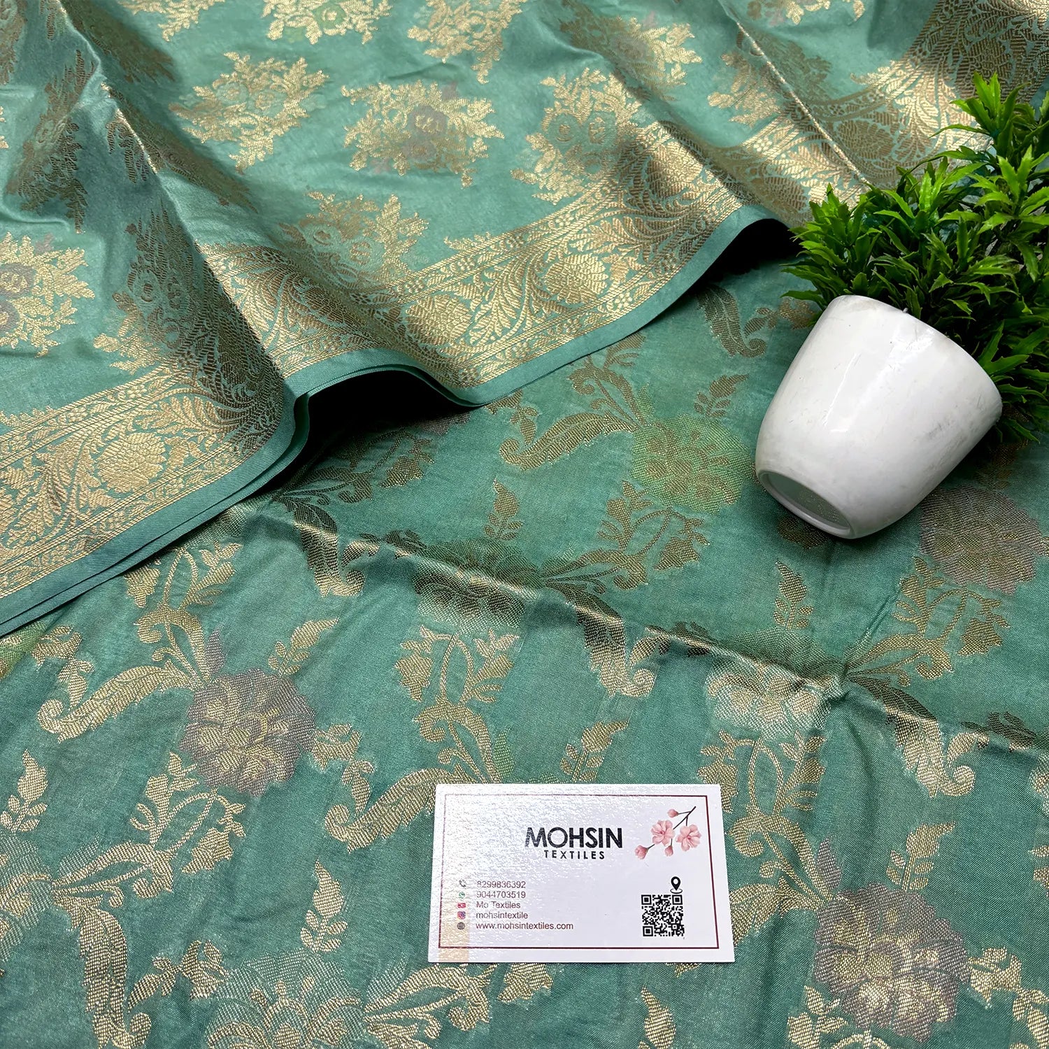 Mint Zari Katan Silk Banarasi Suit