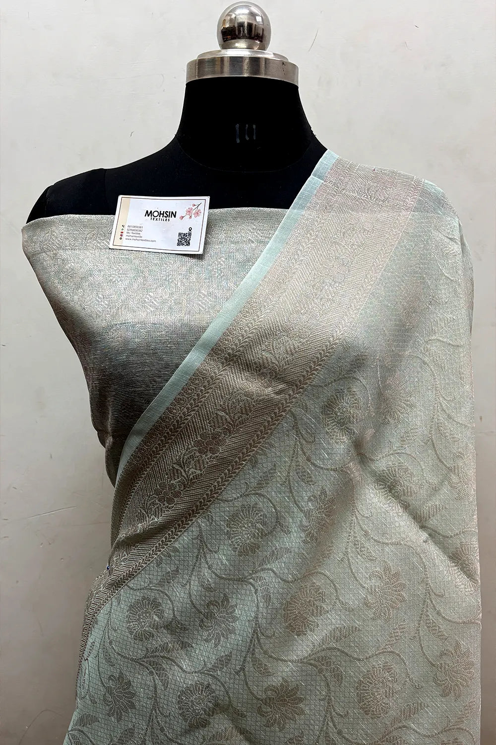 Mint Zari Linen Silk Banarasi Saree