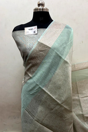 Mint Zari Linen Silk Banarasi Saree