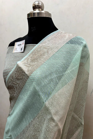 Mint Zari Linen Silk Banarasi Saree