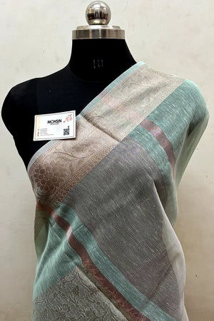 Mint Zari Linen Silk Banarasi Saree