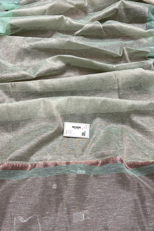 Mint Zari Linen Silk Banarasi Saree